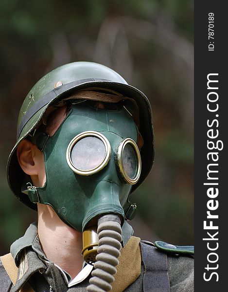 German Soldier In Gas Mask