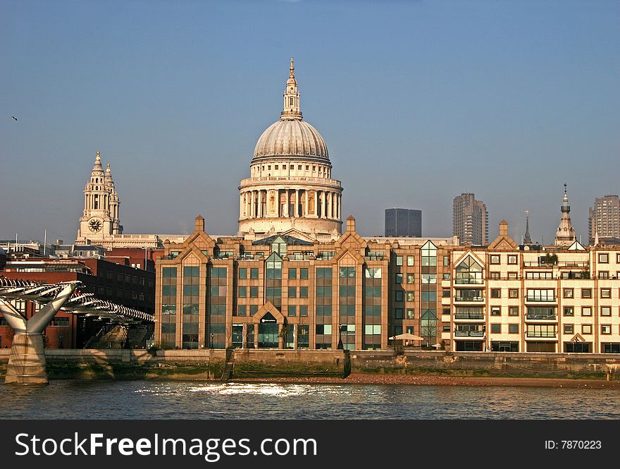 View of St Pauls cathedral over river Thames, London. View of St Pauls cathedral over river Thames, London