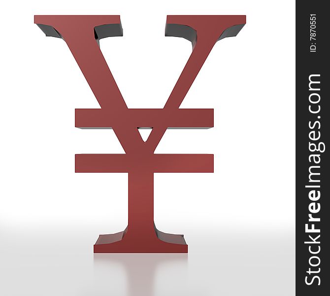 A red symbol of japanese yen on a blurry surface isolated on white. A red symbol of japanese yen on a blurry surface isolated on white