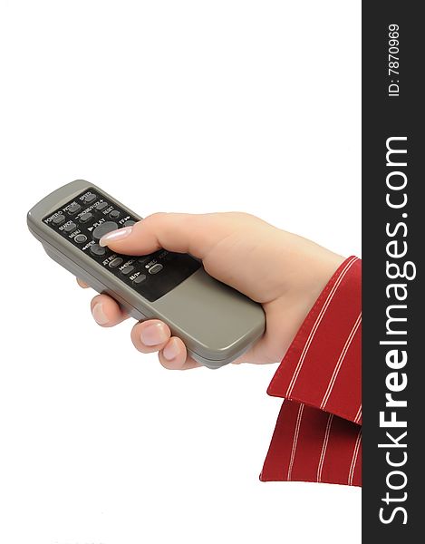 Womanish Hand Holds Remote Control Unit