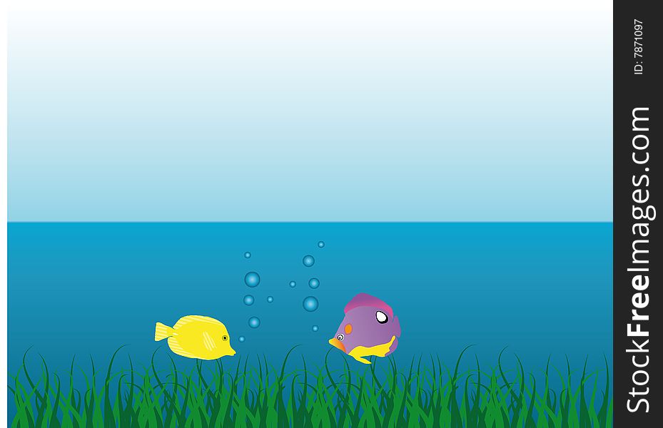 Fishes in the sea swimming above the grass. Fishes in the sea swimming above the grass
