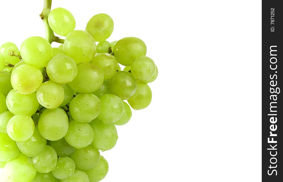 Green grapes closeup on white background