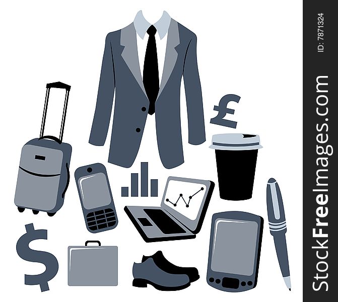 Vector illustration of bussiness man accessories set.