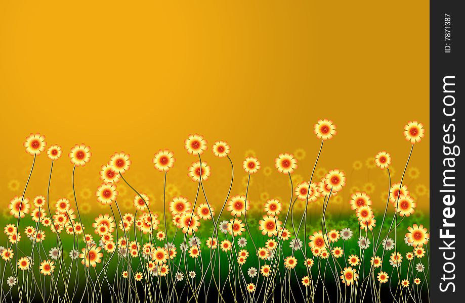 Yellow and red colour flowers with brown colour background illustration