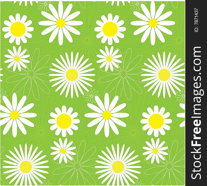 Seamless daisy pattern on green background