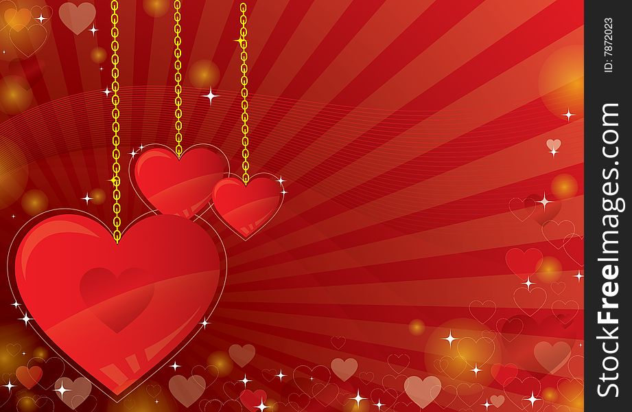 Red hearts on the red background. Red hearts on the red background
