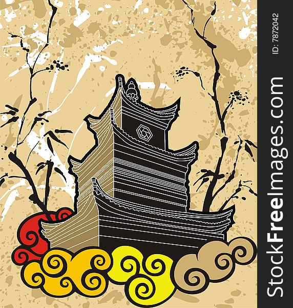 Chinese pagoda abstract background, elements of traditional Chinese painting, vector illustration