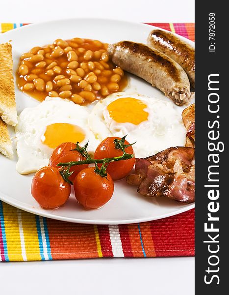 English breakfast served on white plate