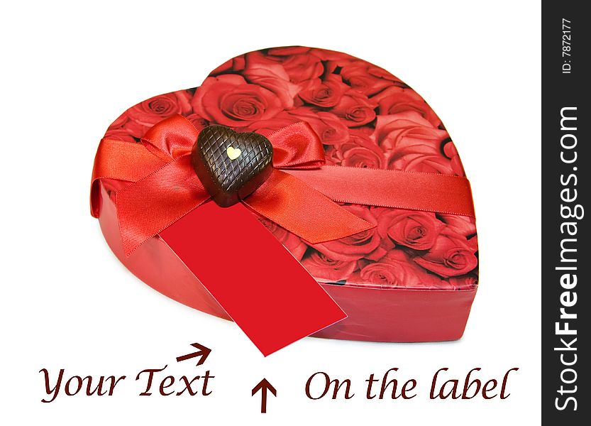 Heart shaped box of chocolates isolated over white