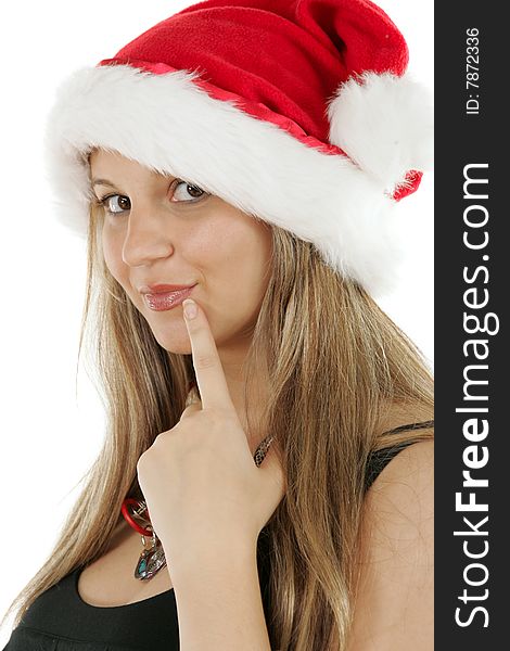 Sexy blond woman wearing a santa hat. Sexy blond woman wearing a santa hat