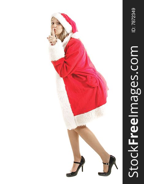 Full length portrait of a woman in a santa outfit. Full length portrait of a woman in a santa outfit