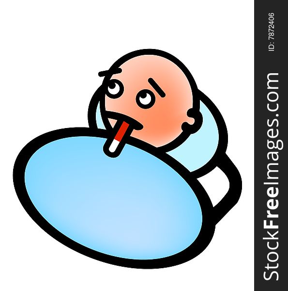 Simple vector illustration of child laying on bed with flu. Simple vector illustration of child laying on bed with flu