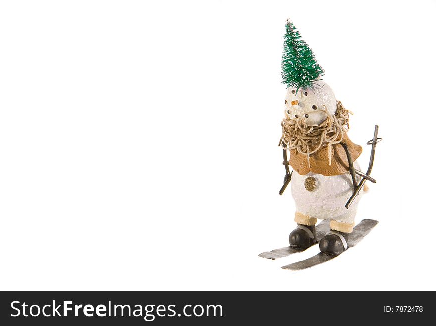 Snowman ornament isolated on white with copy space