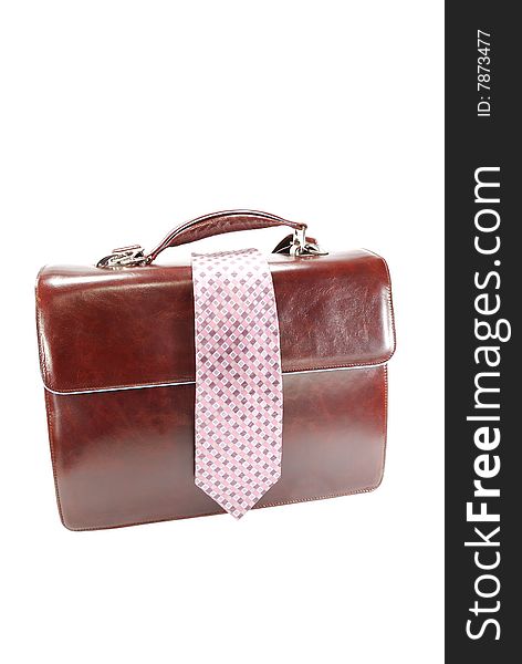Leather briefcase and a tie. Leather briefcase and a tie