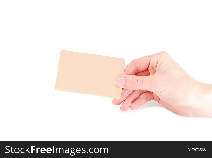 Hand And A Card Isolated On White Background