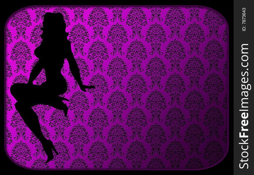 Floral pattern with woman silhouette in purple