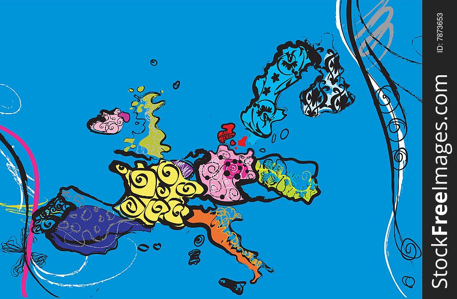 Abstract   illustration of  the map of the Europe  on a  blue background