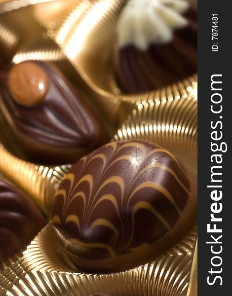 Close-up of Golden chocolates box. Close-up of Golden chocolates box