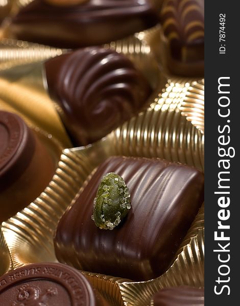 Close-up of Golden chocolates box. Close-up of Golden chocolates box