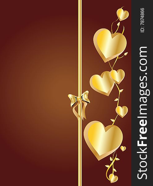 Vector illustration of floral golden hearts - perfect for greeting card!