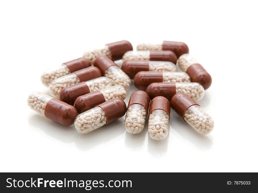 Pills on a white background