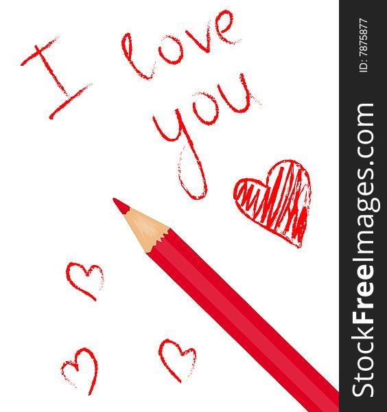 Vector illustration of pensil and hearts. Vector illustration of pensil and hearts
