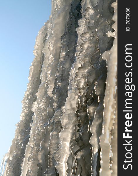 Close-up view of sunlit icicles