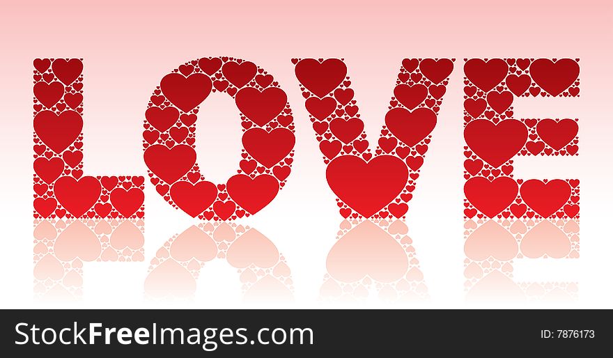 Vector illustration of the word 'love' full of hearts. Vector illustration of the word 'love' full of hearts.