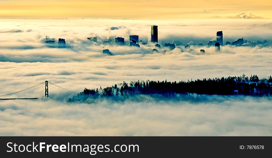 Vancouver Downtown In The Fog