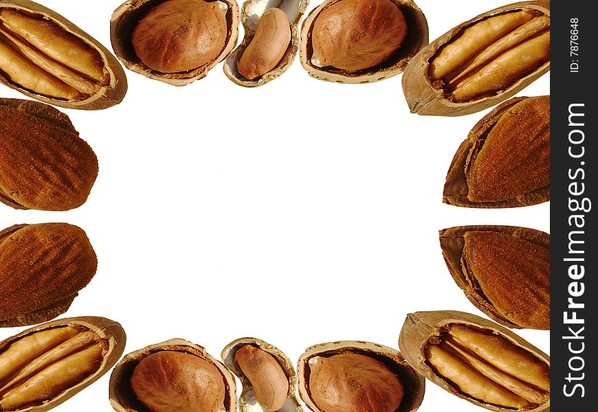 Collection of walnut on white background