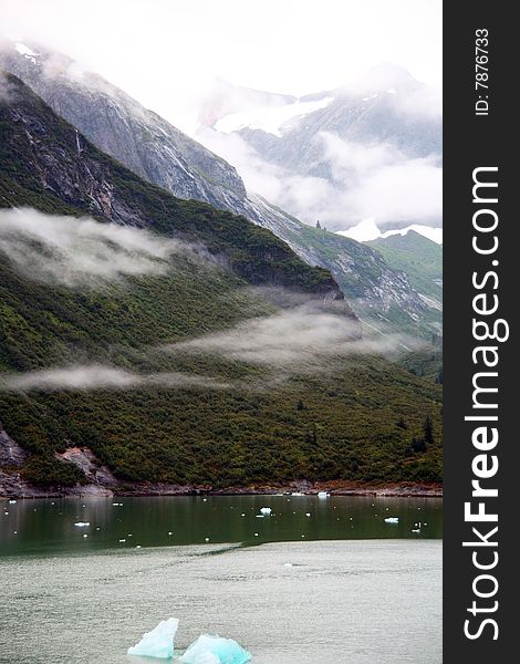 Tracy arm fiord alaska in fog