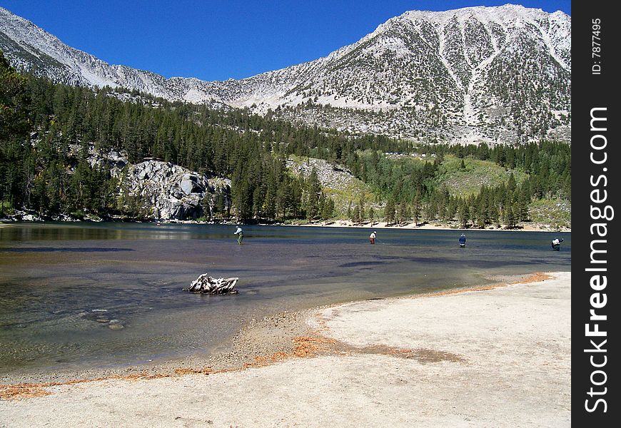Fishing in Rock Creek Lake in the Sierra Nevada Mountains