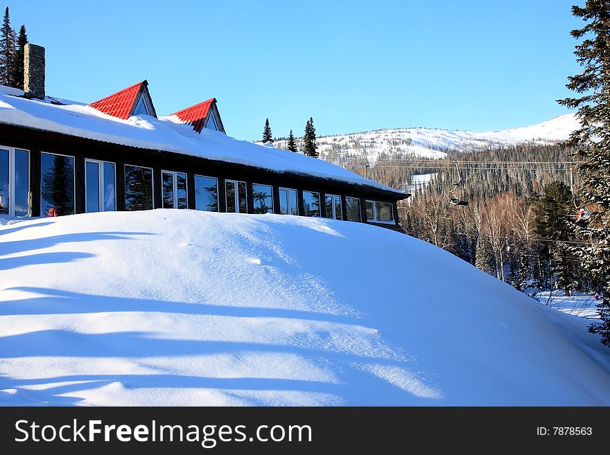 Cafe on a mountain. Mountain Shoriya. Sheregesh. Russia.