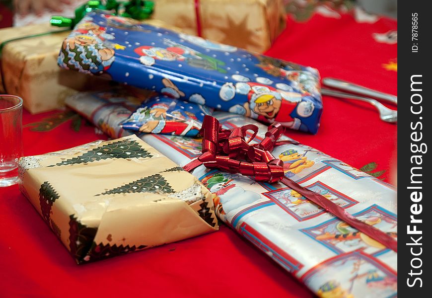 Stack of beautiful wrapped Christmas birthday gifts presents