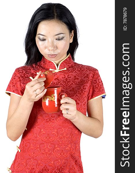 Chinese Girl Holding Tea Mug