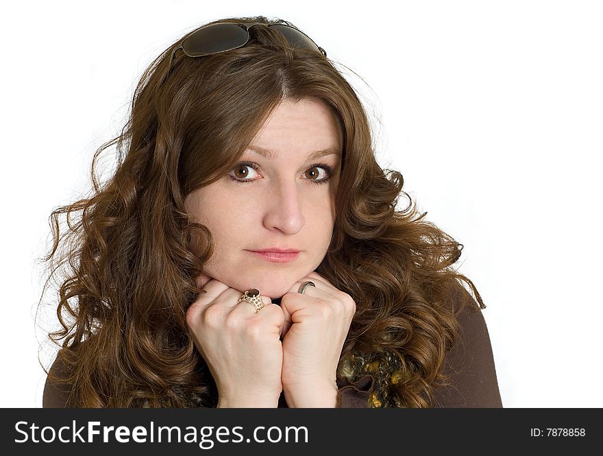 Woman Begging With Puppy Dog Eyes On White