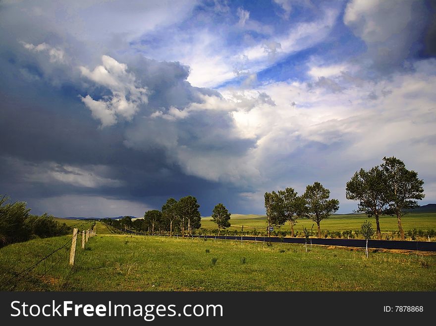 The grassland with beautiful clouds. The grassland with beautiful clouds