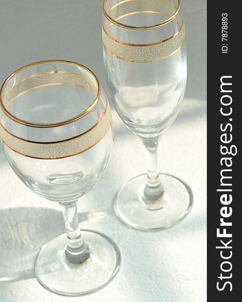 High key picture of two wine glasses on white background. High key picture of two wine glasses on white background
