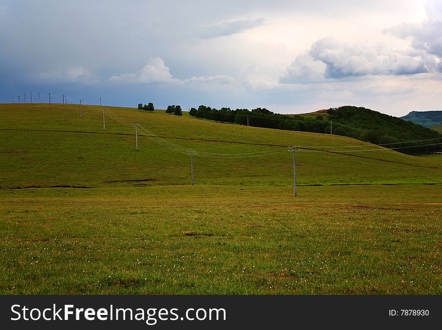 The grassland with beautiful clouds