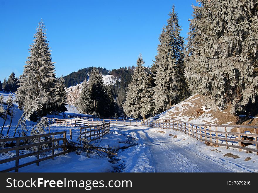 Winter road in romanian Carpathian Mountains (Fundatica village). Winter road in romanian Carpathian Mountains (Fundatica village)