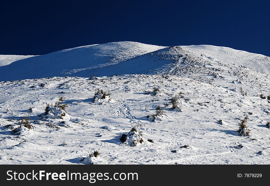 Winter landscape in Carpathian Mountains (Santilia Peak, 1887 m altitude)