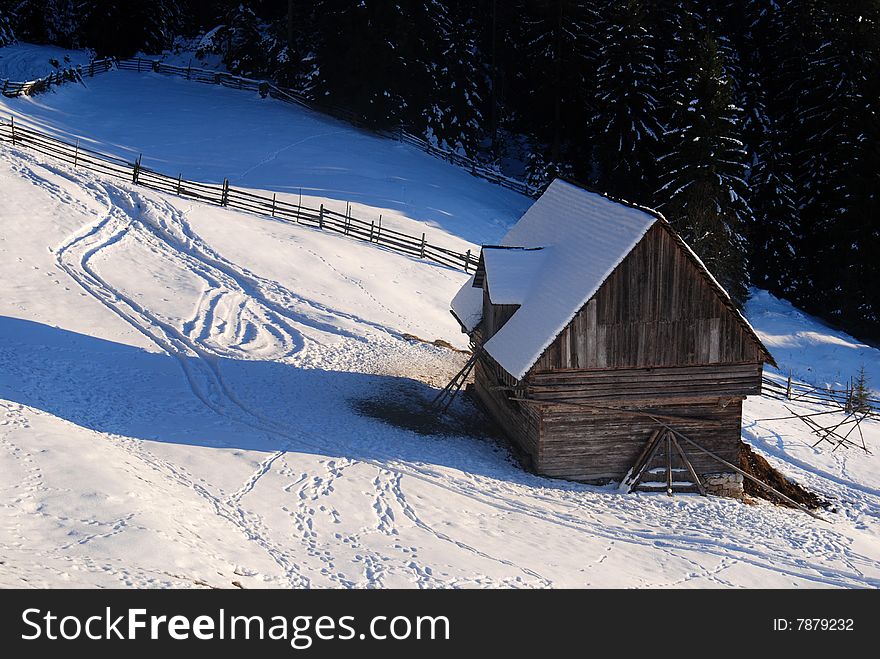 Wooden hut in Fundatica village (Carpathian mountains). Wooden hut in Fundatica village (Carpathian mountains)