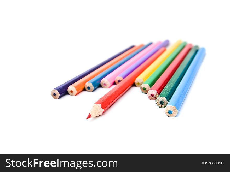 Photo of various color pencils. Success and leader concept. Photo of various color pencils. Success and leader concept