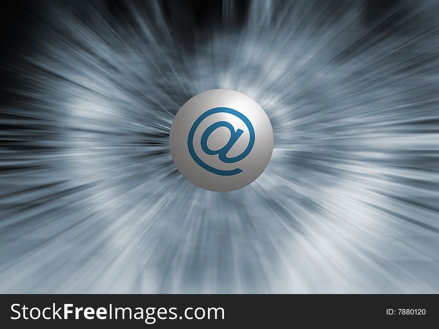 Email symbol on ball over blue zoom background. Email symbol on ball over blue zoom background