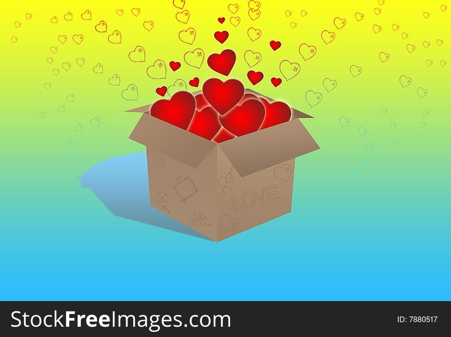 Carton with red heart on white background. Carton with red heart on white background
