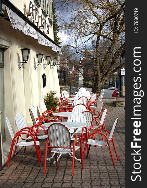 Small otdoor cafe in Donnaueschingen, Germany