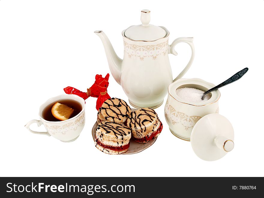 Beautiful still life cup of tea and some delicious pastries