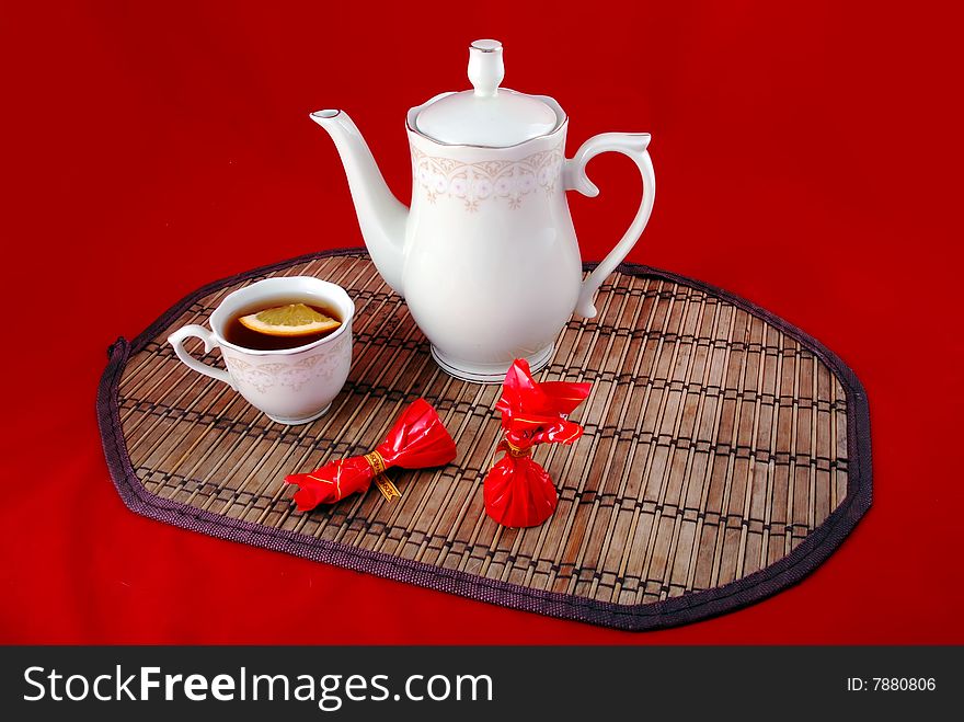 Beautiful still life cup of tea and some delicious pastries