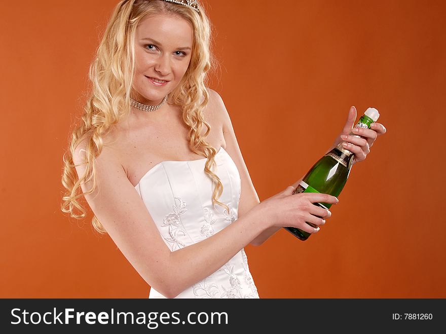 Portrait of the girl with a crown and champagne. Portrait of the girl with a crown and champagne