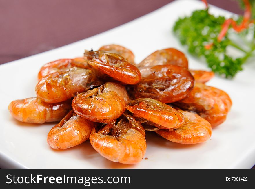 Shrimp on a white dish